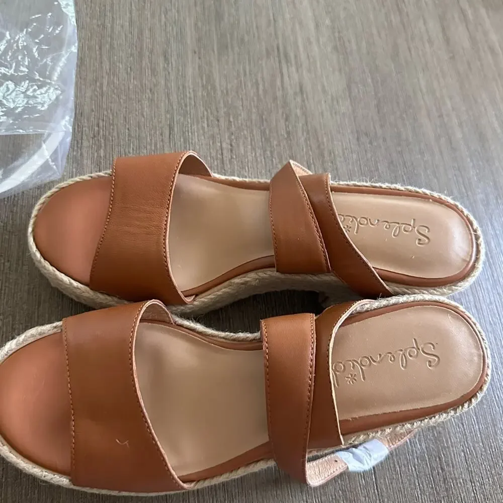 Splendid Women’s Bowie Espadrille Wedge Leather Camel Cognac Sandal New